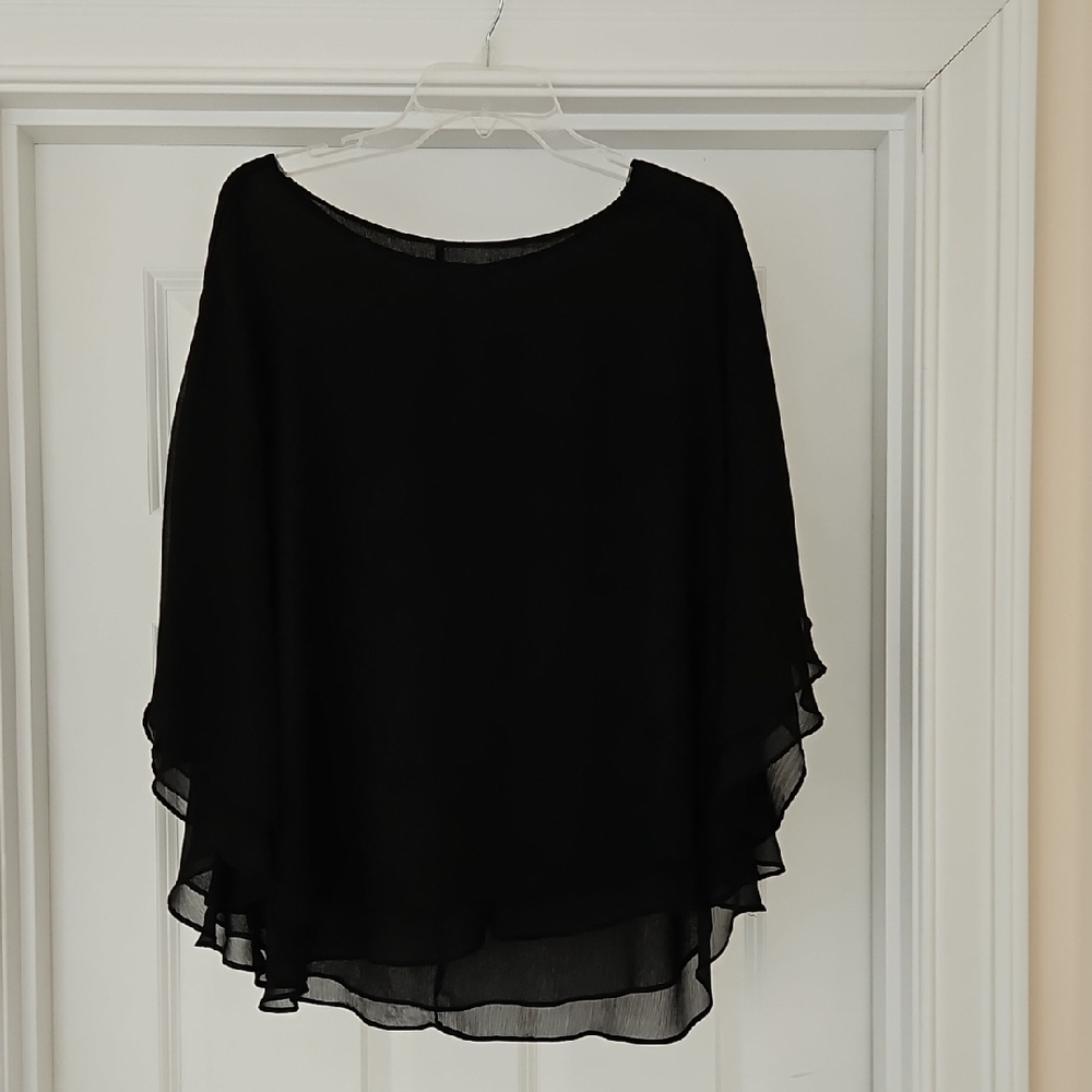 Elegant Black Sheer Blouse Shawl Style